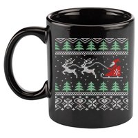 Santa's Retro Sleigh And Reindeer Ugly Christmas Sweater 11oz C Handle Ceramic Mug