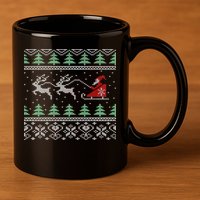 Santa's Retro Sleigh And Reindeer Ugly Christmas Sweater 11oz C Handle Ceramic Mug