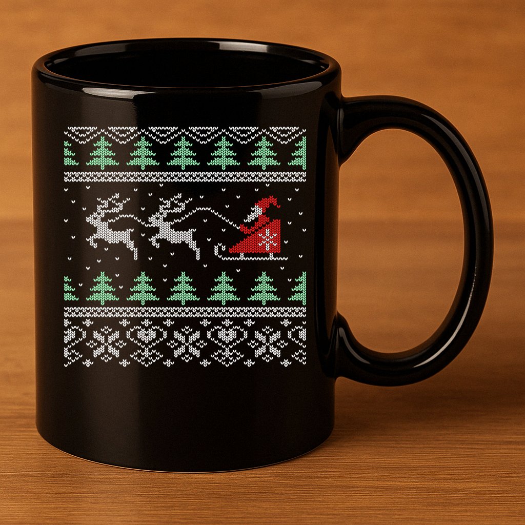 Santa's Retro Sleigh And Reindeer Ugly Christmas Sweater 11oz C Handle Ceramic Mug