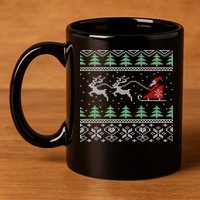 Santa's Retro Sleigh And Reindeer Ugly Christmas Sweater 11oz C Handle Ceramic Mug