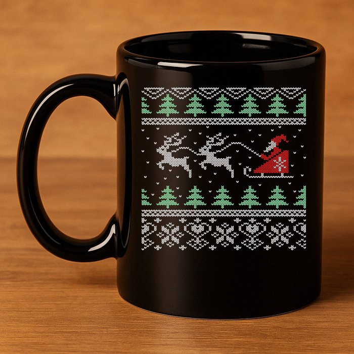 Santa's Retro Sleigh And Reindeer Ugly Christmas Sweater 11oz C Handle Ceramic Mug