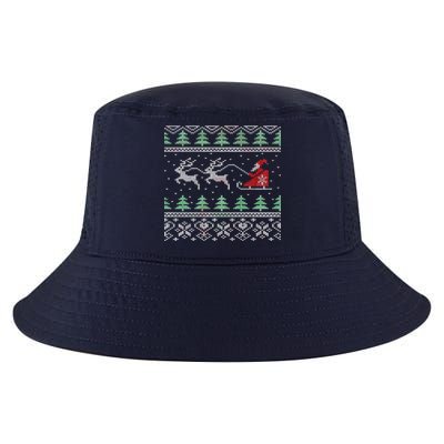 Santa's Retro Sleigh And Reindeer Ugly Christmas Sweater Cool Comfort Performance Bucket Hat