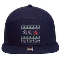 Santa's Retro Sleigh And Reindeer Ugly Christmas Sweater 7 Panel Mesh Trucker Snapback Hat