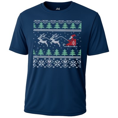 Santa's Retro Sleigh And Reindeer Ugly Christmas Sweater Performance Shirt