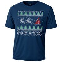 Santa's Retro Sleigh And Reindeer Ugly Christmas Sweater Cooling Performance Crew T-Shirt
