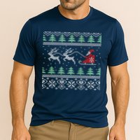 Santa's Retro Sleigh And Reindeer Ugly Christmas Sweater Cooling Performance Crew T-Shirt