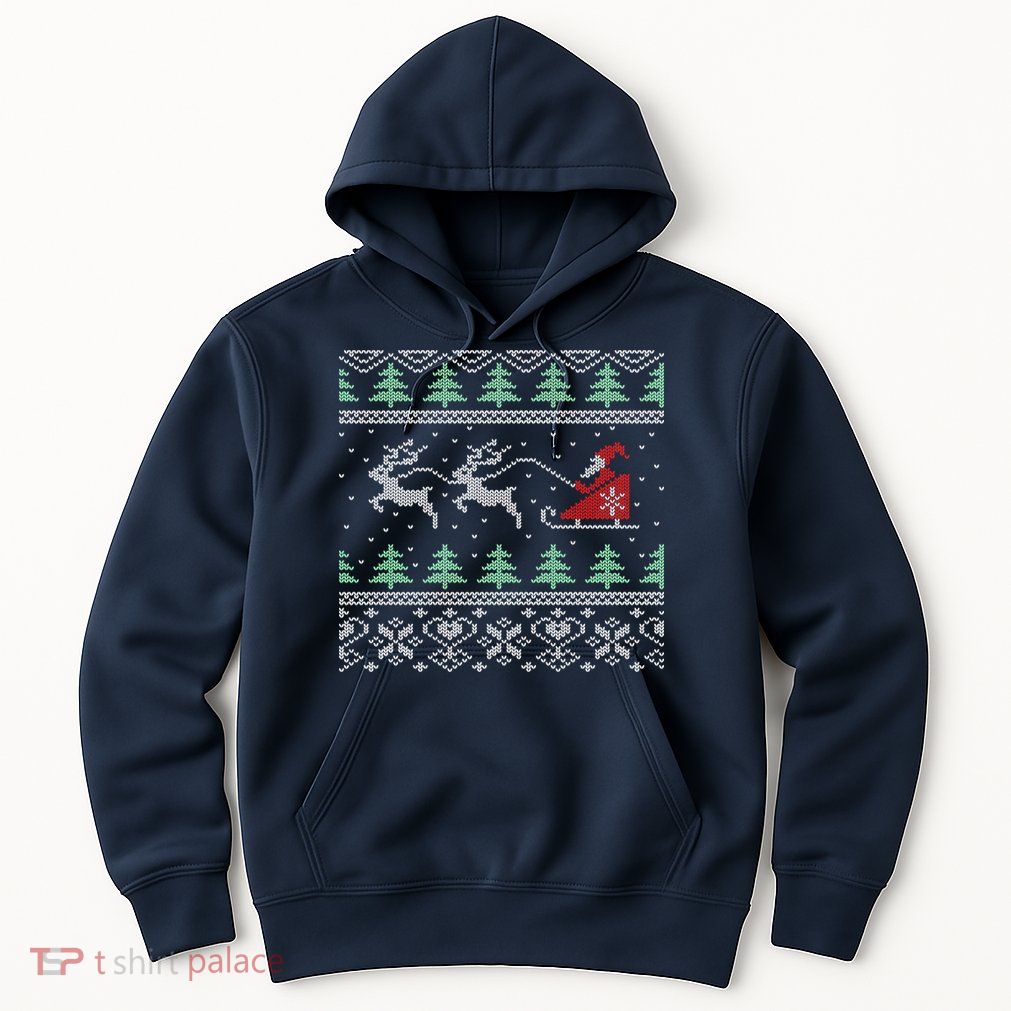 Santa's Retro Sleigh And Reindeer Ugly Christmas Sweater Hoodie