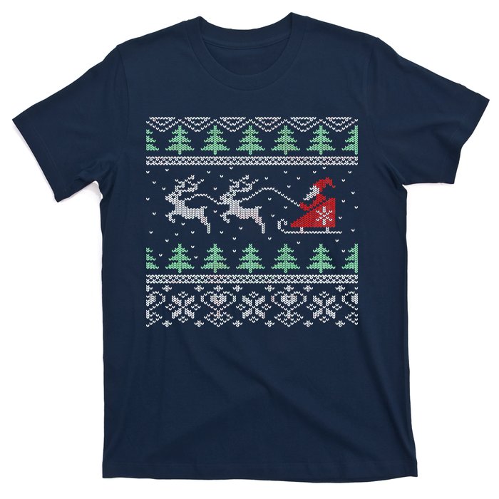 Santa's Retro Sleigh And Reindeer Ugly Christmas Sweater T-Shirt