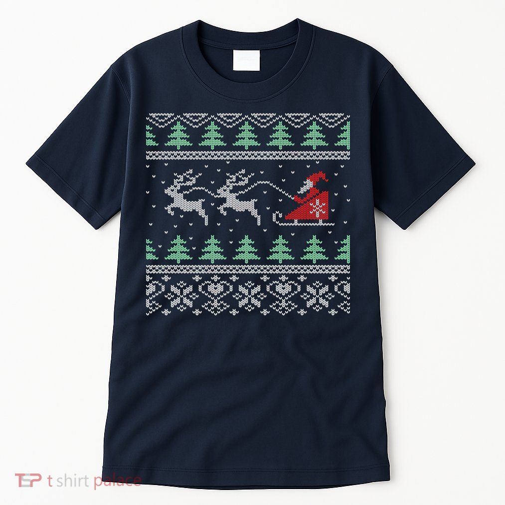 Santa's Retro Sleigh And Reindeer Ugly Christmas Sweater Tall T-Shirt