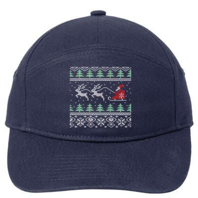 Santa's Retro Sleigh And Reindeer Ugly Christmas Sweater 7-Panel Snapback Hat