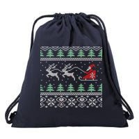 Santa's Retro Sleigh And Reindeer Ugly Christmas Sweater Drawstring Bag