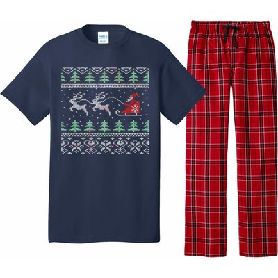 Santa's Retro Sleigh And Reindeer Ugly Christmas Sweater Pajama Set