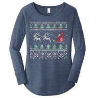 Santa's Retro Sleigh And Reindeer Ugly Christmas Sweater Women's Perfect Tri Tunic Long Sleeve Shirt