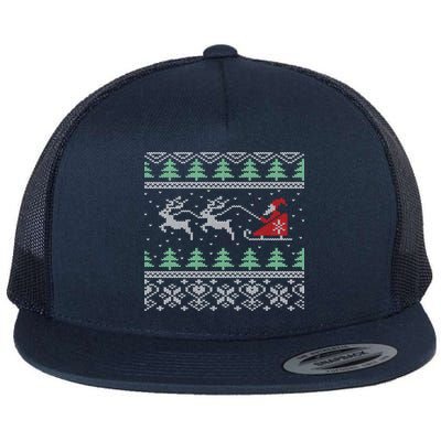 Santa's Retro Sleigh And Reindeer Ugly Christmas Sweater Flatbill Hat