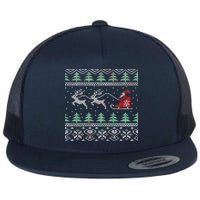 Santa's Retro Sleigh And Reindeer Ugly Christmas Sweater Flat Bill Trucker Hat