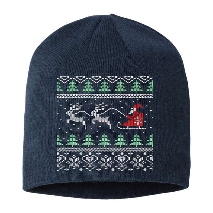 Santa's Retro Sleigh And Reindeer Ugly Christmas Sweater Sustainable Beanie