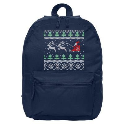 Santa's Retro Sleigh And Reindeer Ugly Christmas Sweater 16 in Basic Backpack