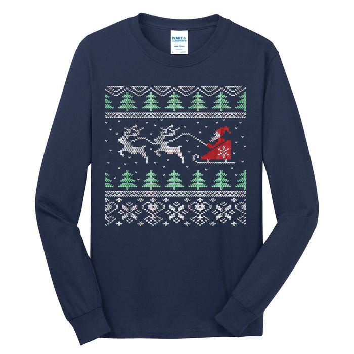 Santa's Retro Sleigh And Reindeer Ugly Christmas Sweater Tall Long Sleeve T-Shirt