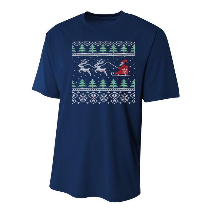 Santa's Retro Sleigh And Reindeer Ugly Christmas Sweater Youth Performance Sprint T-Shirt