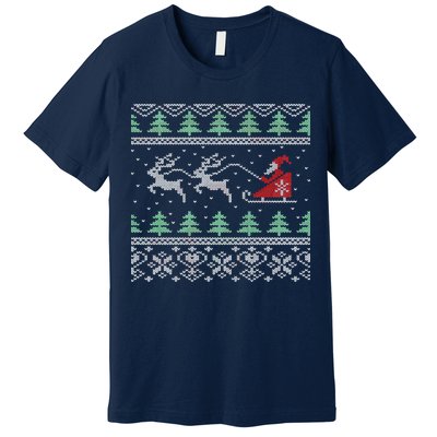 Santa's Retro Sleigh And Reindeer Ugly Christmas Sweater Premium T-Shirt