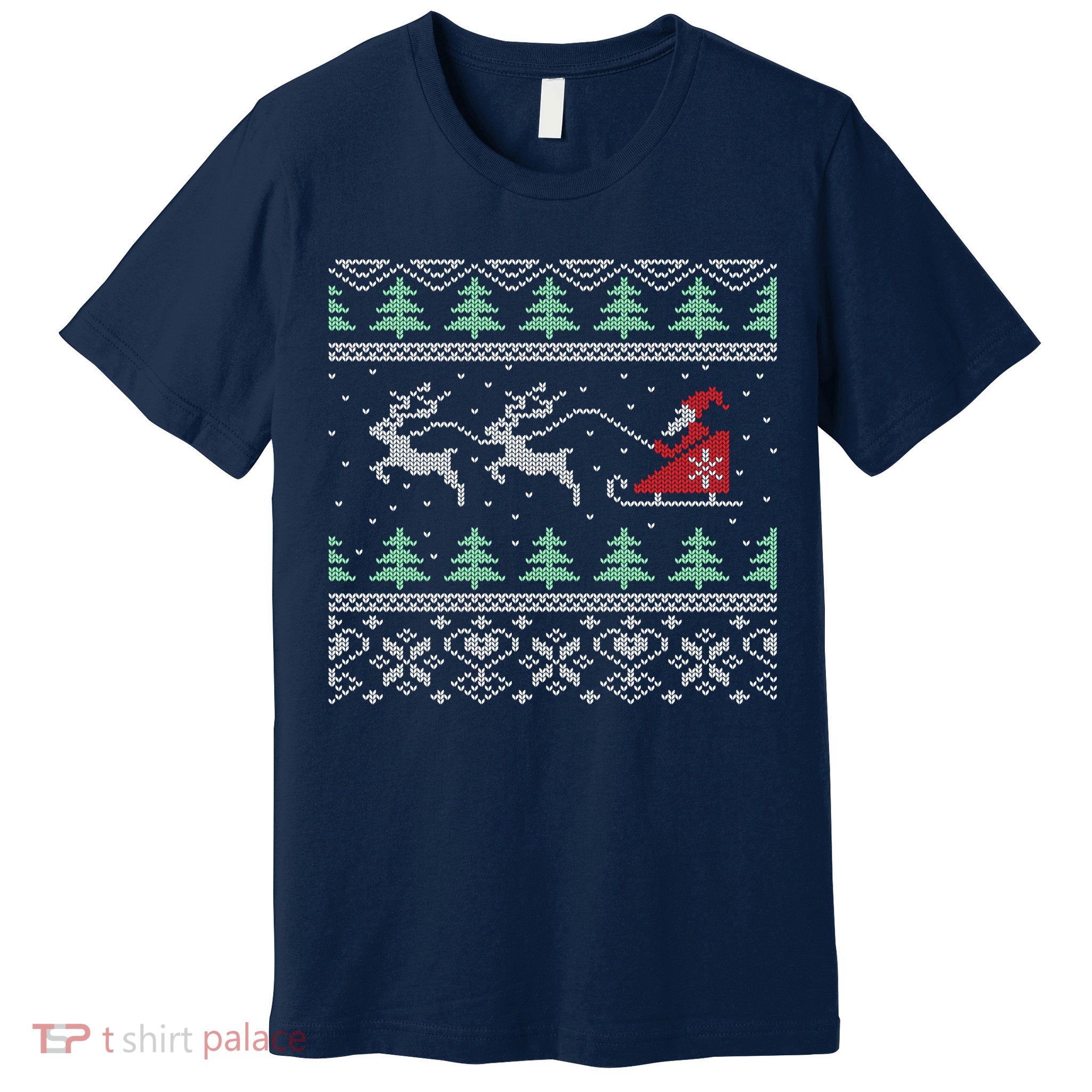 Santa's Retro Sleigh And Reindeer Ugly Christmas Sweater Premium T-Shirt