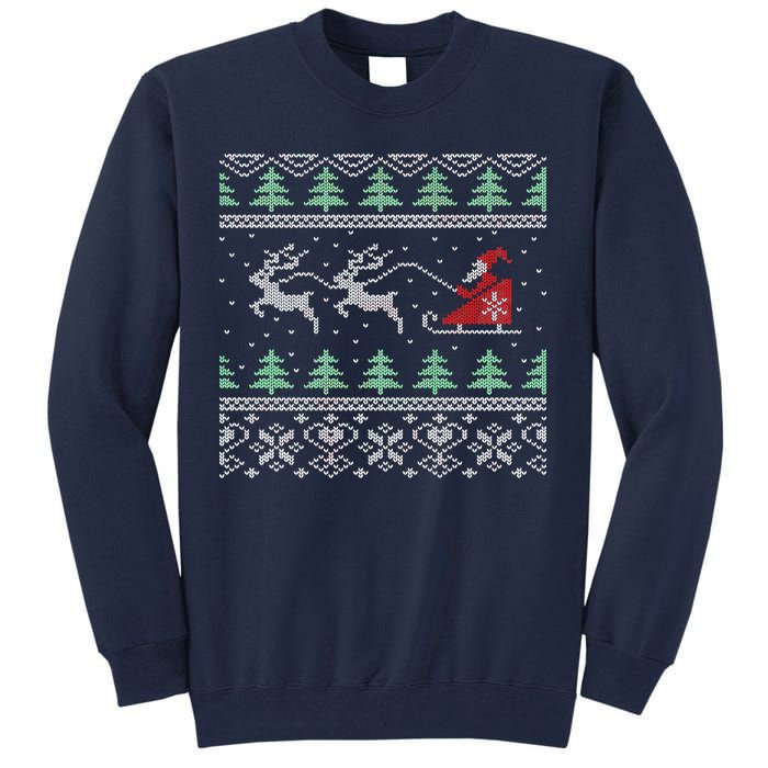 Santa's Retro Sleigh And Reindeer Ugly Christmas Sweater Tall Sweatshirt