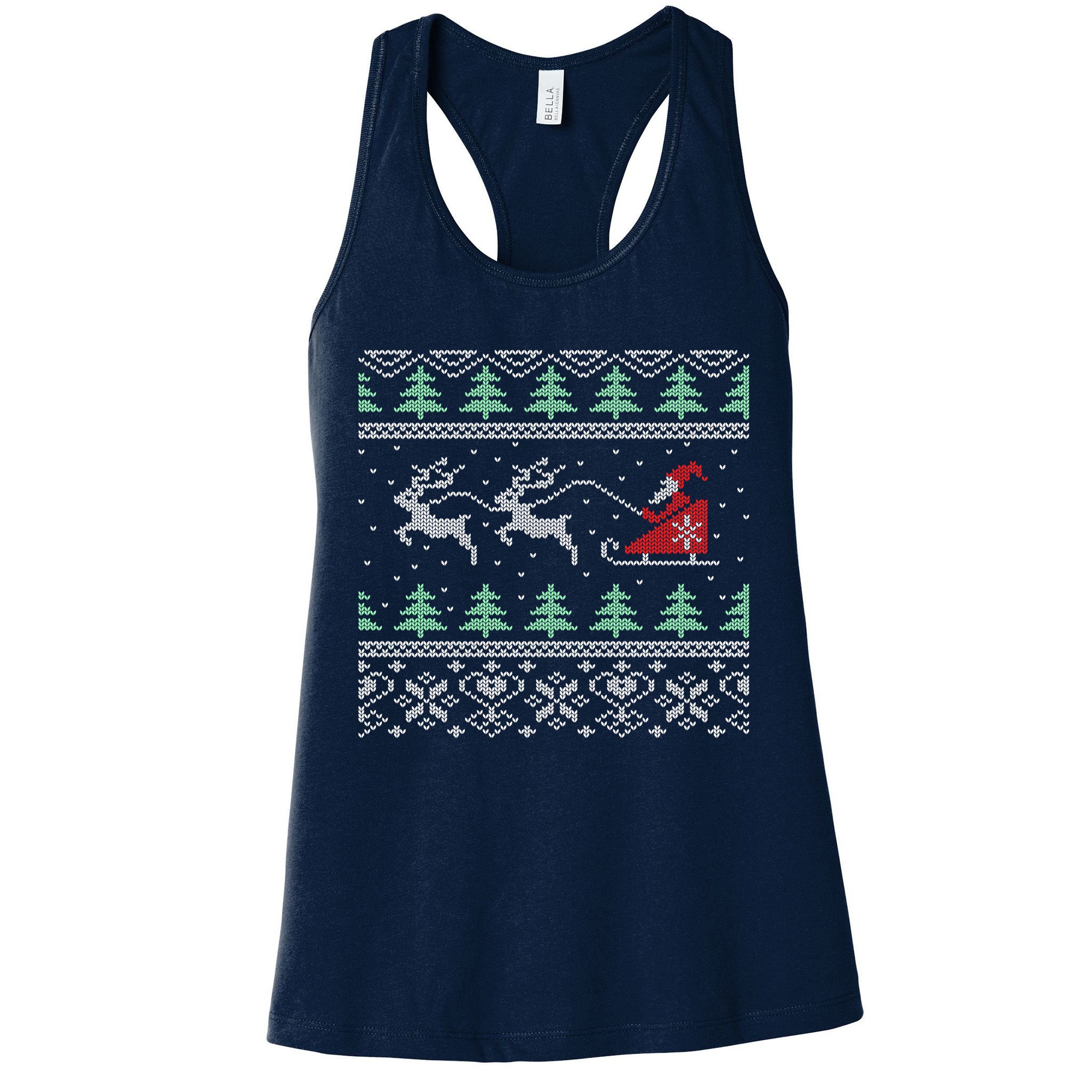 Santa's Retro Sleigh And Reindeer Ugly Christmas Sweater Womens Tank Top