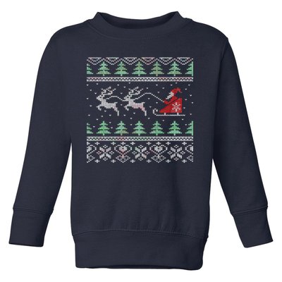 Santa's Retro Sleigh And Reindeer Ugly Christmas Sweater Toddler Sweatshirt