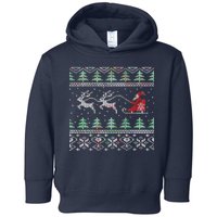 Santa's Retro Sleigh And Reindeer Ugly Christmas Sweater Toddler Hoodie