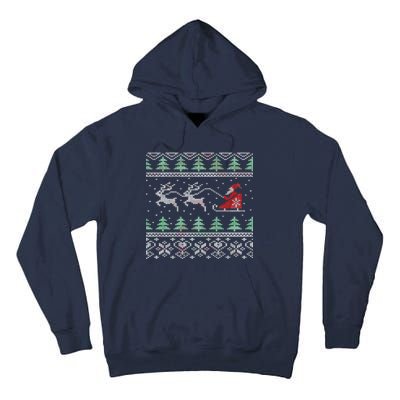 Santa's Retro Sleigh And Reindeer Ugly Christmas Sweater Tall Hoodie