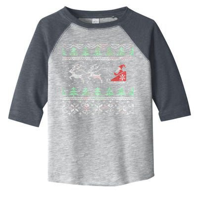 Santa's Retro Sleigh And Reindeer Ugly Christmas Sweater Toddler Fine Jersey T-Shirt