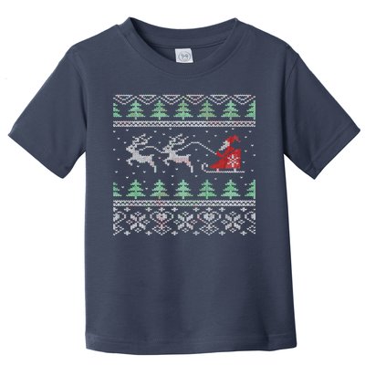 Santa's Retro Sleigh And Reindeer Ugly Christmas Sweater Toddler T-Shirt