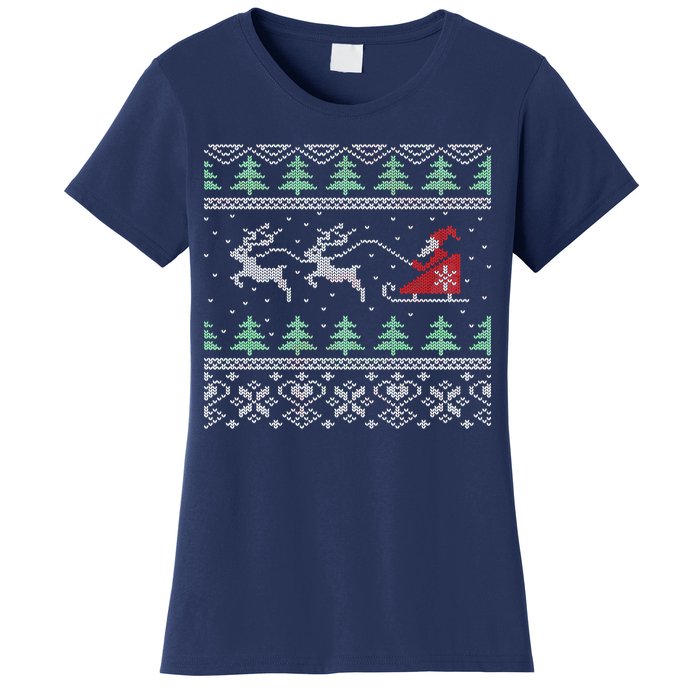 Santa's Retro Sleigh And Reindeer Ugly Christmas Sweater Women's T-Shirt