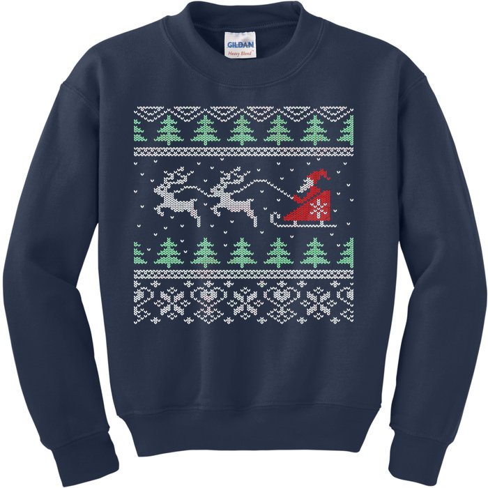 Santa's Retro Sleigh And Reindeer Ugly Christmas Sweater Kids Sweatshirt