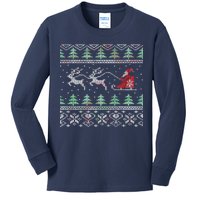 Santa's Retro Sleigh And Reindeer Ugly Christmas Sweater Kids Long Sleeve Shirt