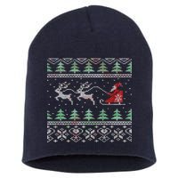 Santa's Retro Sleigh And Reindeer Ugly Christmas Sweater Short Acrylic Beanie