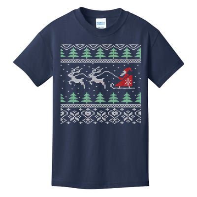 Santa's Retro Sleigh And Reindeer Ugly Christmas Sweater Kids T-Shirt
