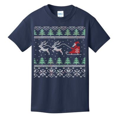 Santa's Retro Sleigh And Reindeer Ugly Christmas Sweater Kids T-Shirt