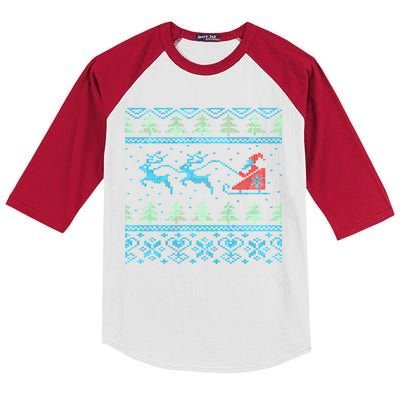 Santa's Retro Sleigh And Reindeer Ugly Christmas Sweater Kids Colorblock Raglan Jersey