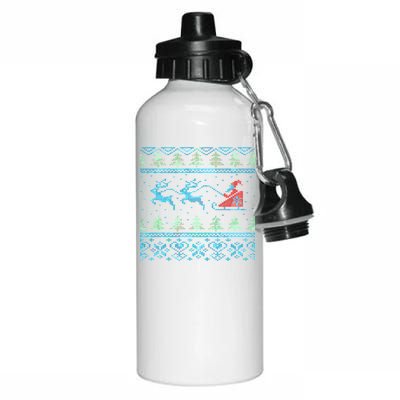 Santa's Retro Sleigh And Reindeer Ugly Christmas Sweater Aluminum Water Bottle