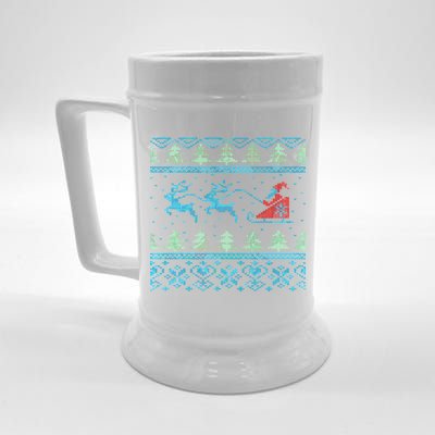 Santa's Retro Sleigh And Reindeer Ugly Christmas Sweater Beer Stein