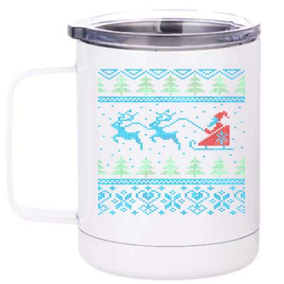 Santa's Retro Sleigh And Reindeer Ugly Christmas Sweater 12 oz Stainless Steel Tumbler Cup