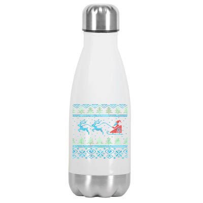 Santa's Retro Sleigh And Reindeer Ugly Christmas Sweater Stainless Steel Insulated Water Bottle