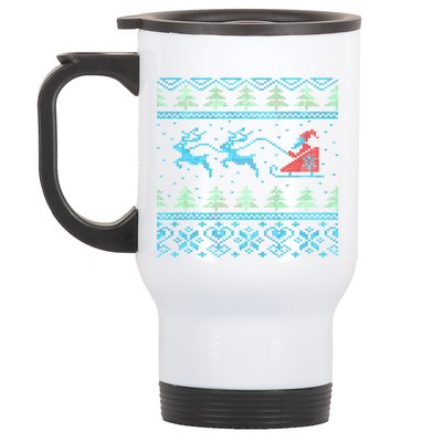 Santa's Retro Sleigh And Reindeer Ugly Christmas Sweater Stainless Steel Travel Mug