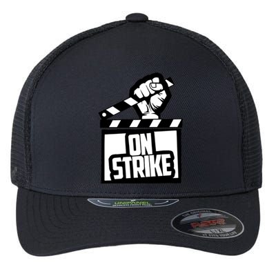 Sag Aftra On Strike WGA Protest Background Actor On Strike Flexfit Unipanel Trucker Cap