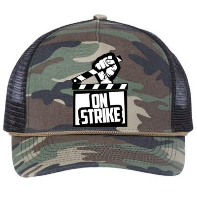 Sag Aftra On Strike WGA Protest Background Actor On Strike Retro Rope Trucker Hat Cap