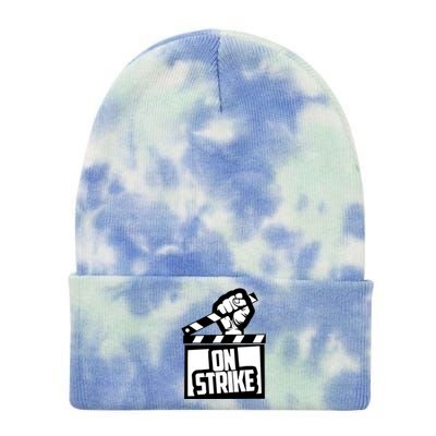 Sag Aftra On Strike WGA Protest Background Actor On Strike Tie Dye 12in Knit Beanie