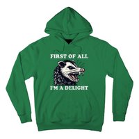 Sarcastic Angry Opossum Lover First Of All IM A Delight Hoodie