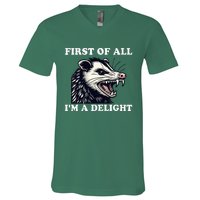 Sarcastic Angry Opossum Lover First Of All IM A Delight V-Neck T-Shirt