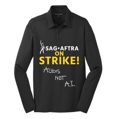 SAG AFTRA On Strike Actors Not AI Silk Touch Performance Long Sleeve Polo